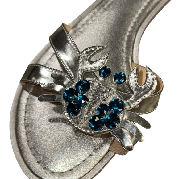 Kate Spade Silver Jeweled Crab Embellished Slide Sandals Size 8 - Picture 4 of 9
